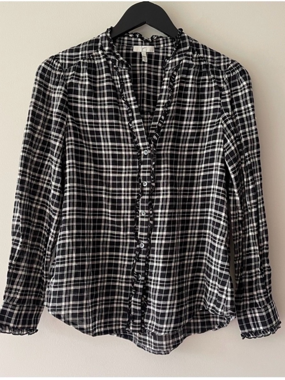 JOIE PLAID Button Down Shirt with Mandarin Collar